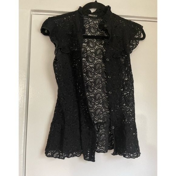 Mandee Lace short sleeve button down Cardigan size Small - Picture 2 of 7